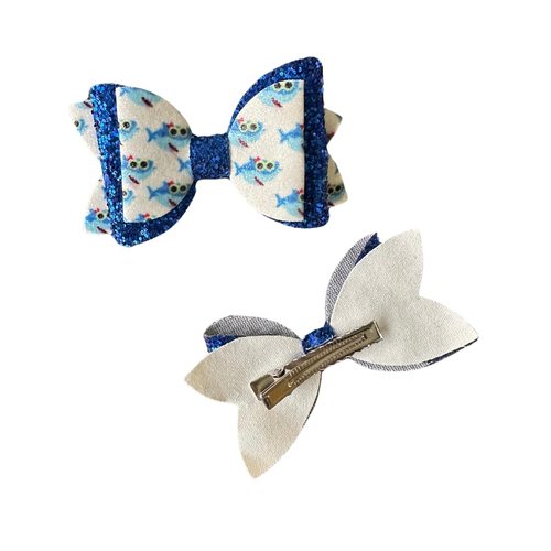 Shark Glitter Hair Bow Set/Birthday Bows/Cosplay Bows/Cartoon Inspried Hair Bows by Inspired Bows