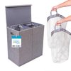 Double Laundry Hamper with Lid | Removable mesh bags | Dual Compartment Clothes Hamper | Grey