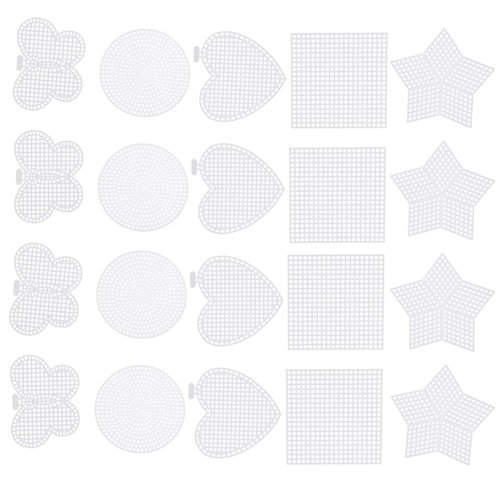 EXCEART 50 Pcs Clear Plastic Mesh Canvas Plastic Sheets Needlepoint Embroidery Canvas for Cross Stitch Art Craft Heart Square Pentagram Round Butterfly
