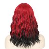 Red Bob Wig with Bangs, Short Wavy Wig with Bangs Red and Black Highlight Bob Wig Natural Wavy Short Wigs for Women Cosplay Halloween Party Use 14 Inches(HL Red)