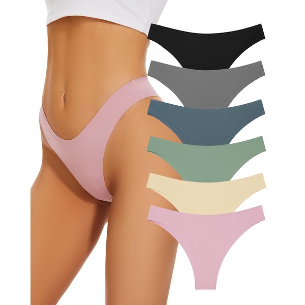 Riozz Seamless Underwear for Women High Cut Bikini Cheeky Underwear No Show Panties for Women Low Rise Hipster 6 Pack S-XL