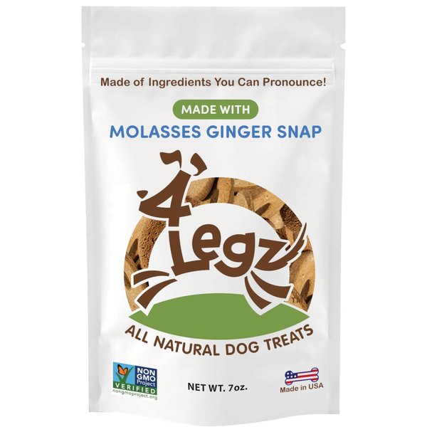 4Legz Molasses Ginger Snap Dog Treats – Healthy, Crunchy, Vegan Biscuits with Whole & Real Ingredients – All Natural & USA‐Baked, 7 oz