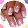 Cherry Flower Press on Nails Medium Pink Fake Nails for Women and Girls Gradient White French Tip False Nails with Flash Designs Glossy Coffin Fake Nails Medium Length Square Acrylic Nail Press ons