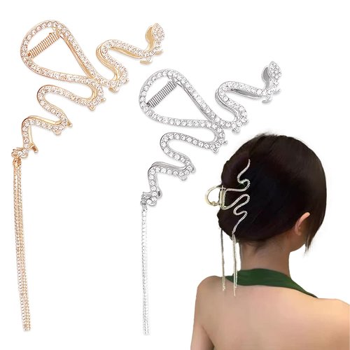 KuuGuu 2 PCS Hair Claw Clips with Glitter Tassel, Metal Vintage Rhinestone Hair Clips Nonslip Barrette for Thick Hair, Hairpin Luxury Tassels Elegant for Women Girl for Hair Styling Tassel
