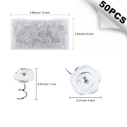 NEBURORA 50 Pieces Upholstery Twist Pins Clear Rose Heads Bed Skirt Pins for Slipcovers Bedskirts Car Slip Furniture Covers in Place