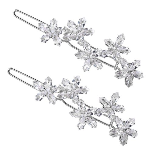 2Pcs Sparkly Crystal Hair Clips, Rhinestones Bobby Hair Pins, Hollow Geometric Hair Barrettes, Elegant Metal Hairpin Hair Accessories Headwear Styling Tools, Gifts for Women Girls