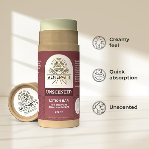 VENERATTI Lotion Bar Unscented - Vegan, Made in the US, Eco Friendly Products - Quick Absorption, Non-Sticky - Natural Ingredients Solid Body Lotion for Women Dry Skin - Travel Body Lotion