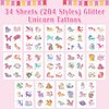 Partywind 204 Styles Glitter Temporary Tattoos for Kids Girls, 34 Sheets Perforated Tattoo Stickers for Girls Party Supplies Favors, Birthday Goodie Bag Stuffers Games Toys