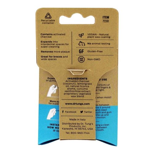 DrTung's Vegan Activated Charcoal Floss - Natural Floss, PTFE & PFAS Free Floss, Gentle on Gums, Expands & Stretches, BPA Free Floss - Natural Dental Floss Lemongrass Flavor (Pack of 2)