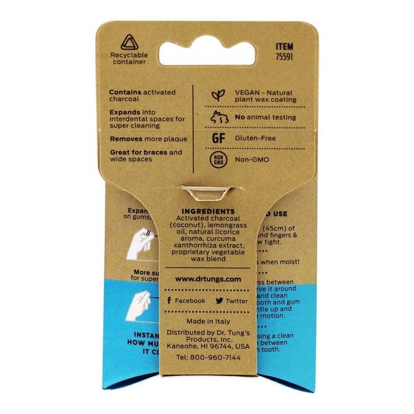 DrTung's Vegan Activated Charcoal Floss - Natural Floss, PTFE & PFAS Free Floss, Gentle on Gums, Expands & Stretches, BPA Free Floss - Natural Dental Floss Lemongrass Flavor (Pack of 2)