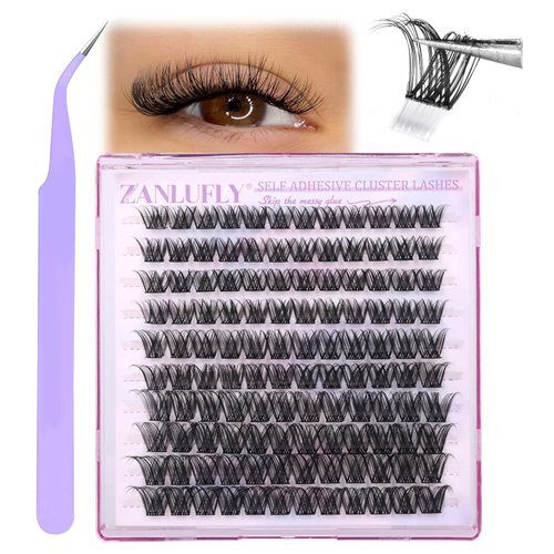 Self Adhesive Lash Clusters Press on Eyelash Clusters zanlufly Natural No Glue DIY Eyelash Extension D Curl Wispy Eyelash Extensions with Lash Applicator(8-16MM)