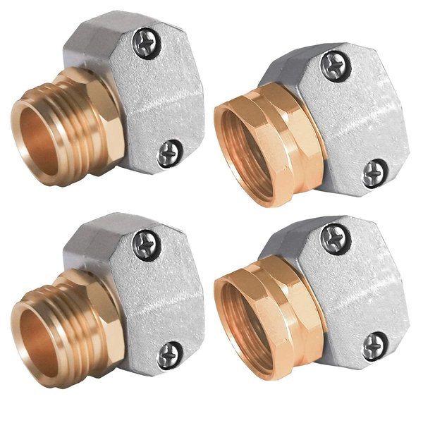 Hourleey Garden Hose Repair Fittings, Zinc and Aluminum Male and Female Hose End Water Hose Repair Connector (2 Female + 2 Male)