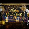 Happy New Year Backdrop, Happy New Year Decorations 2025 New Year Banner with Firework Pattern, New Years Eve Party Supplies 2025
