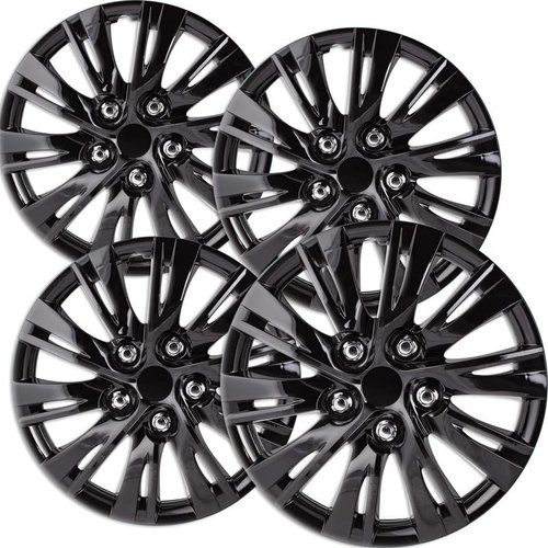 Fuel Rider 15 inch Gloss Black ABS Universal Hubcap Wheel Cover (Set of 4) Hub-Caps for 15 inch Standard Steel Wheels- with 10 Split Spoke Auto Tire Cover Replacement Exterior Cap Cover