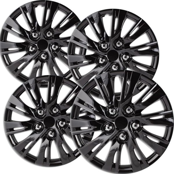 Fuel Rider 15 inch Gloss Black ABS Universal Hubcap Wheel Cover (Set of 4) Hub-Caps for 15 inch Standard Steel Wheels- with 10 Split Spoke Auto Tire Cover Replacement Exterior Cap Cover