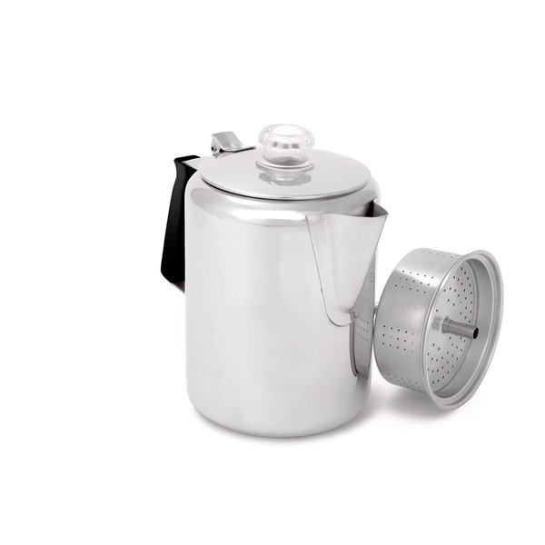 GSI Outdoors Percolator Coffee Pot I Glacier Stainless Steel with Silicone Handle for Camping, Backpacking, Travel, RV & Hunting - Stove Safe - 9 Cup