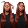 ISEE Burgundy Lace Front Wigs Human Hair Pre Plucked 6x4 HD Straight Human Hair Wear Go Wig Colored 10A Reddish Brown Frontal Wig 180% Density Glueless Wigs Human Hair Wig 24 Inch
