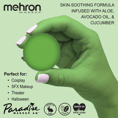 Mehron Makeup Paradise Makeup AQ Refill Size | Stage & Screen, Face & Body Painting, Beauty, Cosplay, Halloween | Water Activated Face Paint, Body Paint, Cosplay Makeup .25 oz (7 ml) (Light Green)