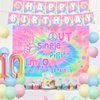 Tie Dye 10th Birthday Decorations for Girls, Peace Out Single Digits I’m 10 Pastel Macarons Backdrop Balloons 60s 70s Hippie Theme Tenth Birthday Party Supplies for 10 Year Old Girl
