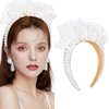 YARIEW Rhinestone Bride Headband Pearl Bride Headband with Veil Bachelorette Party Decorations Bridal Headband for Wedding White Pearl Headpiece Bachelorette Favors Bridal Shower Favors Gift