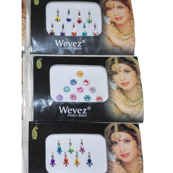 Wevez Pack of 6 Multi Color Long Rhinestone Body Glitters Reusable Bindi