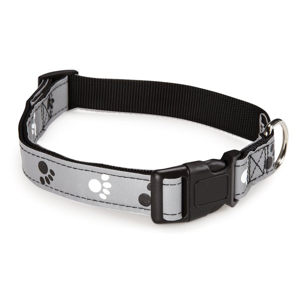 Casual Canine Reflect Pawprint Dog Collar, Fits Necks 10" to 16", Black
