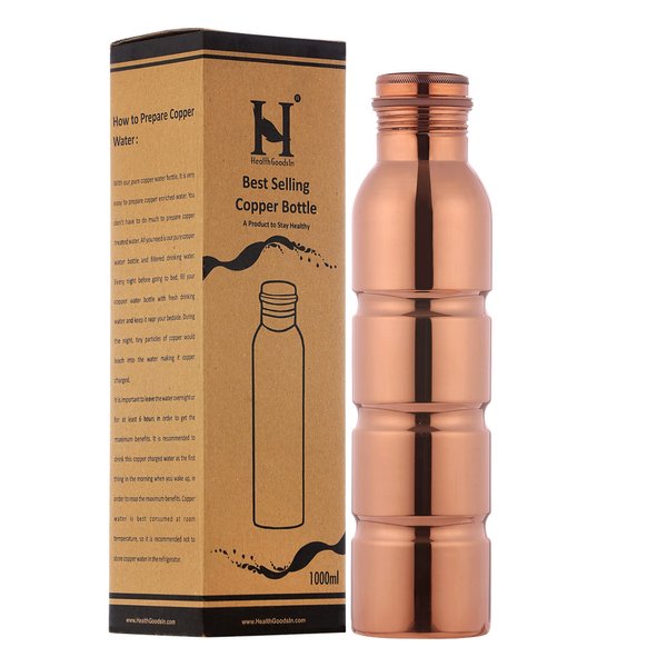 Seamless Pure Copper Water Bottle UNLINED, UNCOATED and LACQURE FREE for Ayurvedic Health Benefits, 1000 Ml (33.81 Fl Oz)