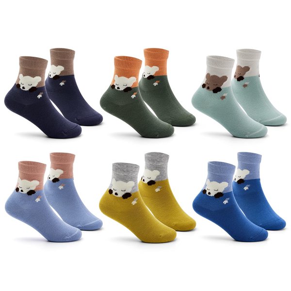 Big Boys Cotton Crew Socks Kids Seamless Toe Socks Cartoon Quarter Socks 6 Pack 6-8 Years