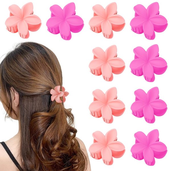 Ahoney 10Pcs Small Flower Hair Clips for Women Girls, 1.7' Flower Clips for Hair Claw Clips for Thin Medium Hair Mini Hair Claws Matte Jaw Clips Cute Hair Accessories for Girls (Pink&Hot pink)