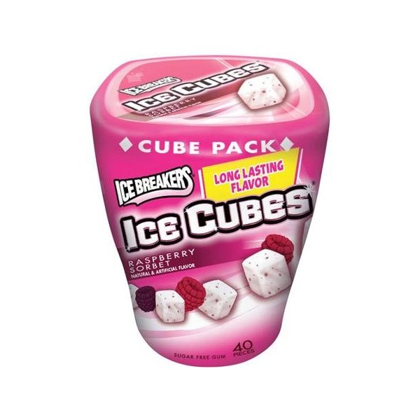Ice Breakers Ice Cubes Raspberry Sorbet Sugar Free Gum, 40 count, 3.24 oz