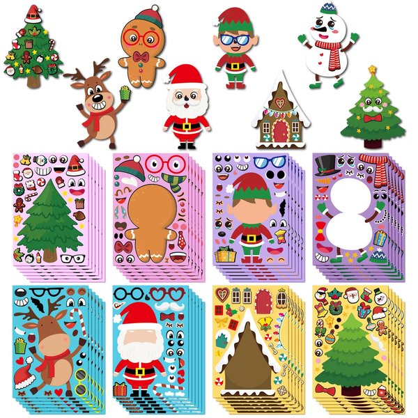 50 Pieces Christmas Stickers DIY Holiday Stickers Make Your Own Christmas Stickers Christmas Santa Snowman Reindeer Gingerbread Sticker Christmas Game Crafts for Holiday Christmas Party Supplies