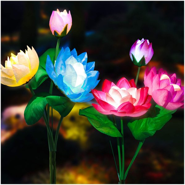 TONULAX Solar Garden Lights, Upgraded 2-Pack, Solar Lotus Flower Lights, Plastic Silk, Multi-Color, LED, Waterproof, Touch Control, 18-Hour Runtime