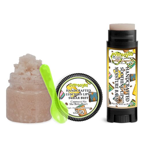 Cappucci-No She Betta Don't Soothing & Luscious Lips by OverSoyed Exfoliator & Chapped Lip Repair Lip Care Combo | Artisan Handcrafted to Order Roasted Esspresso Hazelnut Vanilla Flavored Exfoliating Sugar Lip Scrub & Lip Moisturizer Balm Gift Set