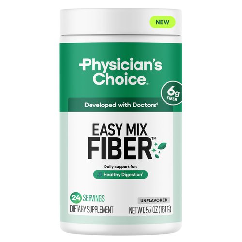 Physician's CHOICE Easy Mix Fiber for Digestive Health & Regularity - No Grit, Sugar Free, & Tasteless - Daily Prebiotic Soluble Fiber Powder Supplement for Women and Men - Unflavored - 5.7oz