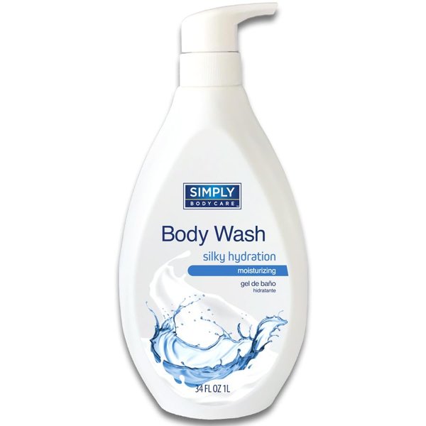 Simply BodyCare body Wash with Pump, Soothing Moisturizing body wash, Moisturizing Skin Cleanser, 34 FL Ounces (MOISTURIZING)