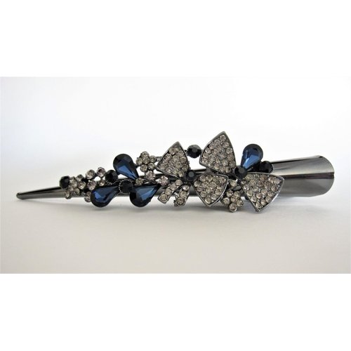 Generic Dark blue bows dark silver metal alligator hair claw clip with crystals