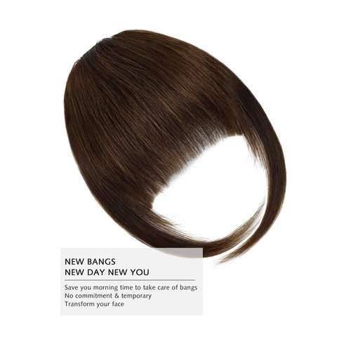 Rose bud Bangs Hair Clip in Bangs Remy Human Hair Extensions Flat Face Fringe Bangs Human Hair Pieces for Women Medium Brown