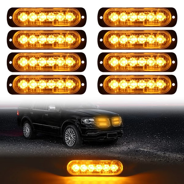 DIBMS LED Strobe Warning Lights, 8x Amber Yellow LED Strobe Warning Emergency Flashing Light Caution Construction Hazard Light Bar For Car Truck Van Off Road Vehicle ATV SUV Surface Mount