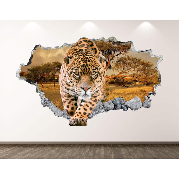 Cheetah Wall Decal Art Decor 3D Smashed Animal Sticker Mural Kids Room Custom Gift BL67 (42"W x 24"H)
