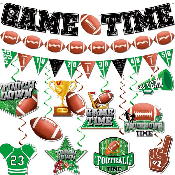 Football Party Decorations, Football Party Supplies includes Game Time Banner and Tailgate Party Decorations Hanging Swirls, Football Locker Decorations for Football Theme Party Decorations