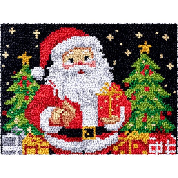 Merry Christmas Santa Clause Latch Hook Rug Kit for Adults Easy Carpet Cushion with Printed Canvas Crochet Yarn Craft DIY Hooking Tapestry for Home Floor Decoration Pets Pads 52x38cm(1)