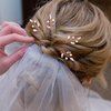 6 Pieces Pearl Crystal Bridal Hair Pins Rhinestone Flower Wedding Hair Piece Vintage Hair Accessory Party Hair Pins for Bride, Bridesmaids, Flower Girls (Rose Gold)