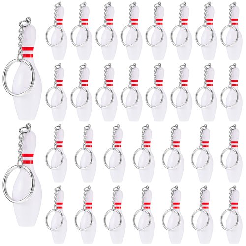 32 Pieces Bowling Pin Keychains for Kids Sport Keychain Backpack Keychains Bowling Party Favors for Team Sports Souvenir Victory Parties Gifts