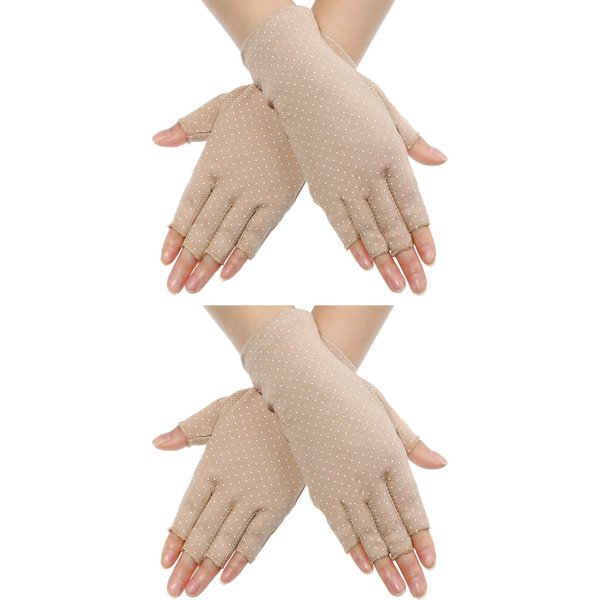 Maxdot Fingerless Gloves Non Slip UV Protection Driving Gloves Summer Outdoor Gloves for Women and Girls (Khaki, 2)