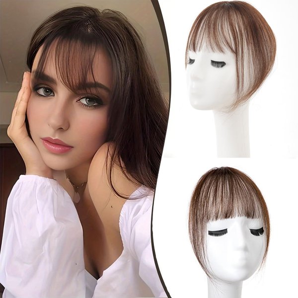 DIFEI Clip in Bangs,360°Cover Bangs Hair Clip 100% Real Human Hair,Clip on Bangs for Women Fake 3D French Bangs Bangs for Daily Wear (Medium Brown#11)