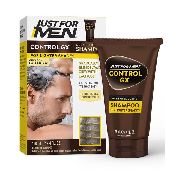 Just for Men Control GX Grey Reducing Shampoo for Lighter Shades of Hair, Blonde to Medium Brown, Gradual Hair Color, 4 Fl Oz - Pack of 1 (Packaging May Vary)