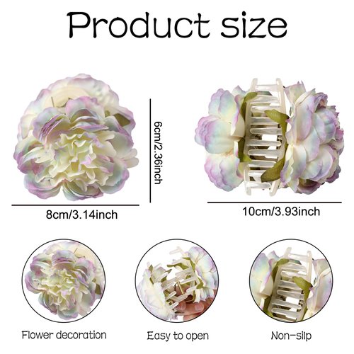 Paderison Hawaiian Flower Hair Clips - 2Pcs Set, Pink & Blue Peony Flower Claw Clips for Women, Chiffon Hair Accessories Plastic Hair Barrettes, Perfect for Brides, Bridesmaids, Teens, Great Gift