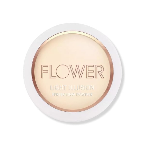 Flower Beauty Light Illusion Perfecting Powder - Pressed Powder Face Makeup, Buildable Medium Coverage with Blurring Pigments, Includes Mirror & Sponge (Porcelain)