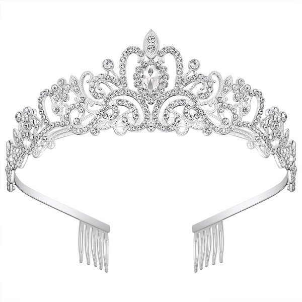 Tiaras for Women, Aicona Princess Crowns Silver Fairy Tiara for Girls Queen Crown Wedding Tiaras for Bride Crystal Headbands for Prom Birthday Halloween