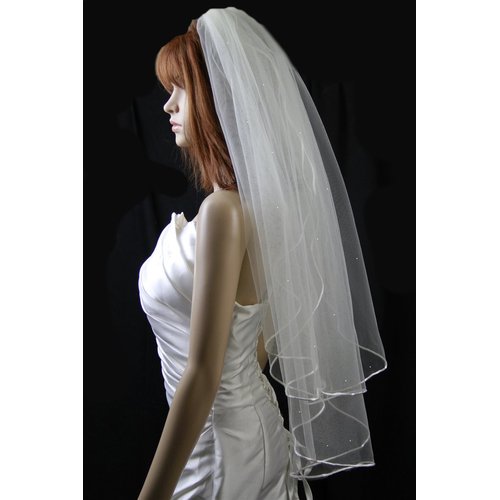 Wedding Veil Bridal Bride Two Tier White Rhinestone Fingertip Satin Rattail New